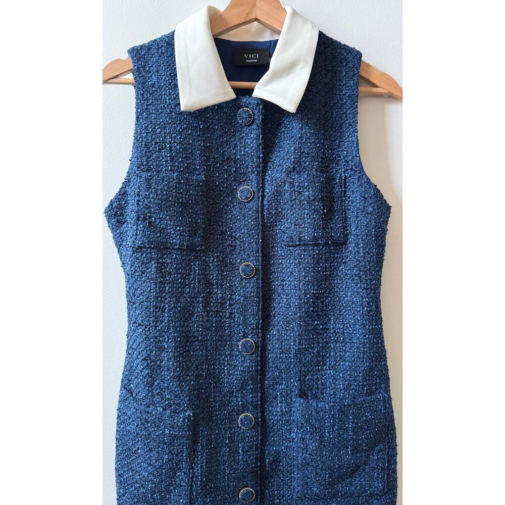 VICI prim elegance collared tweed mini dress women's size M - Picture 4 of 8